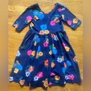 Hanna Andersson Size 8 130 Navy Multi-color Floral Fall Skater Twirl Dress